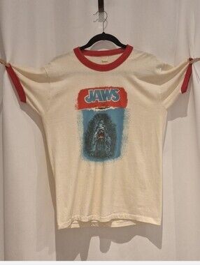 Rare JAWS Jaws Movie Sportswear Vintage Late 70's/80's Graphic Ringer Tee Shirt